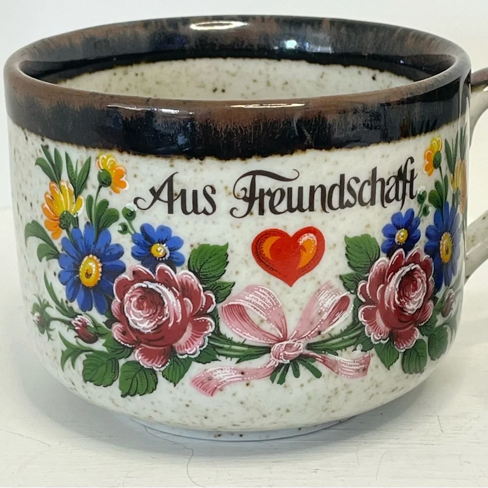 Vintage German Floral Ceramic Mugs Set - Brown and White - Picture 3 of 12